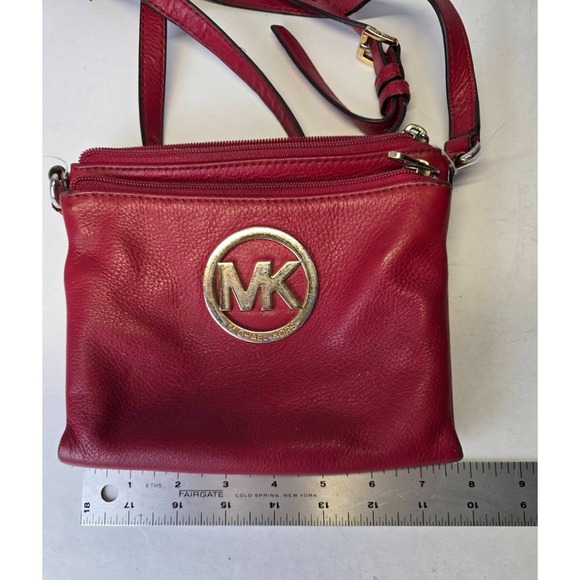 Michael Kors Womens Crossbody Bag Bright Red Leather Gold Hardware - Picture 3 of 13